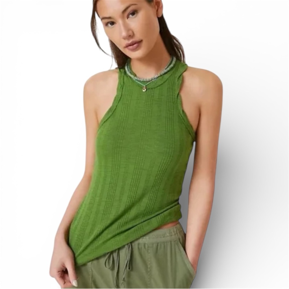 Anthropologie Pilcro Ribbed Tank Top Cotton Modal Elastane Kiwi Green XLarge